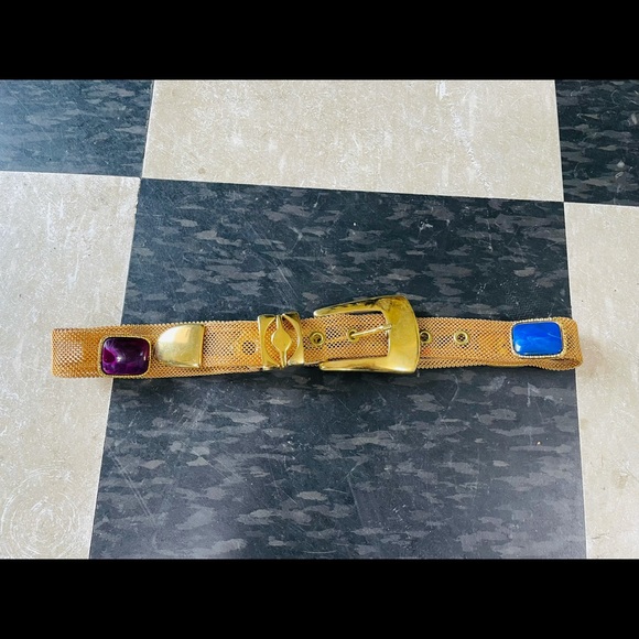Italian gold metal mesh belt w/rainbow stones main image 4